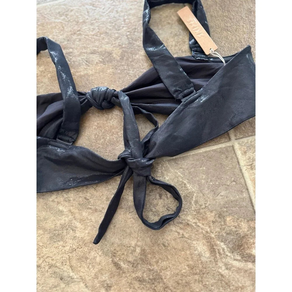 Skims Liquid Shine Swim Bandeau Bikini Top Onyx Size XL